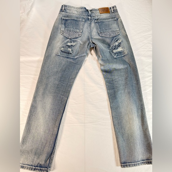 Brooklyn Express Men’s Distressed Jeans with American Flag Patchwork. NWOT 34x32 - Picture 5 of 6